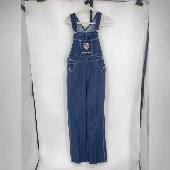 Texas A&M Team Jeans denim overalls dark wash farmers fight Sz M 32.5”